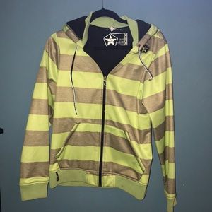 Green and grey striped snow jacket